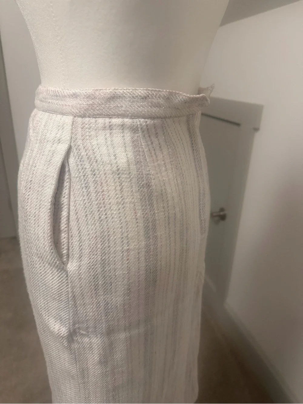 Christian Dior Vintage Petites Skirt Suit Set White Textured Striped Blazer Sz2